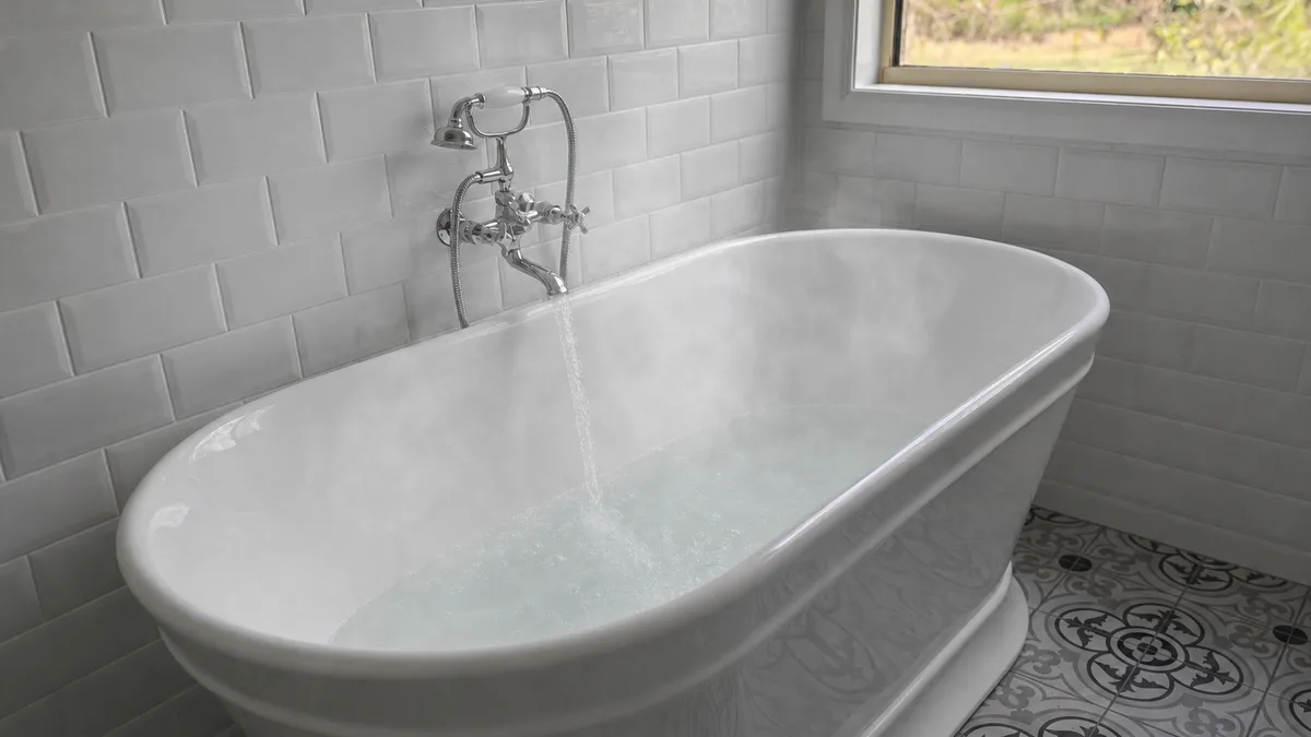 Hot water filling a bath with steam