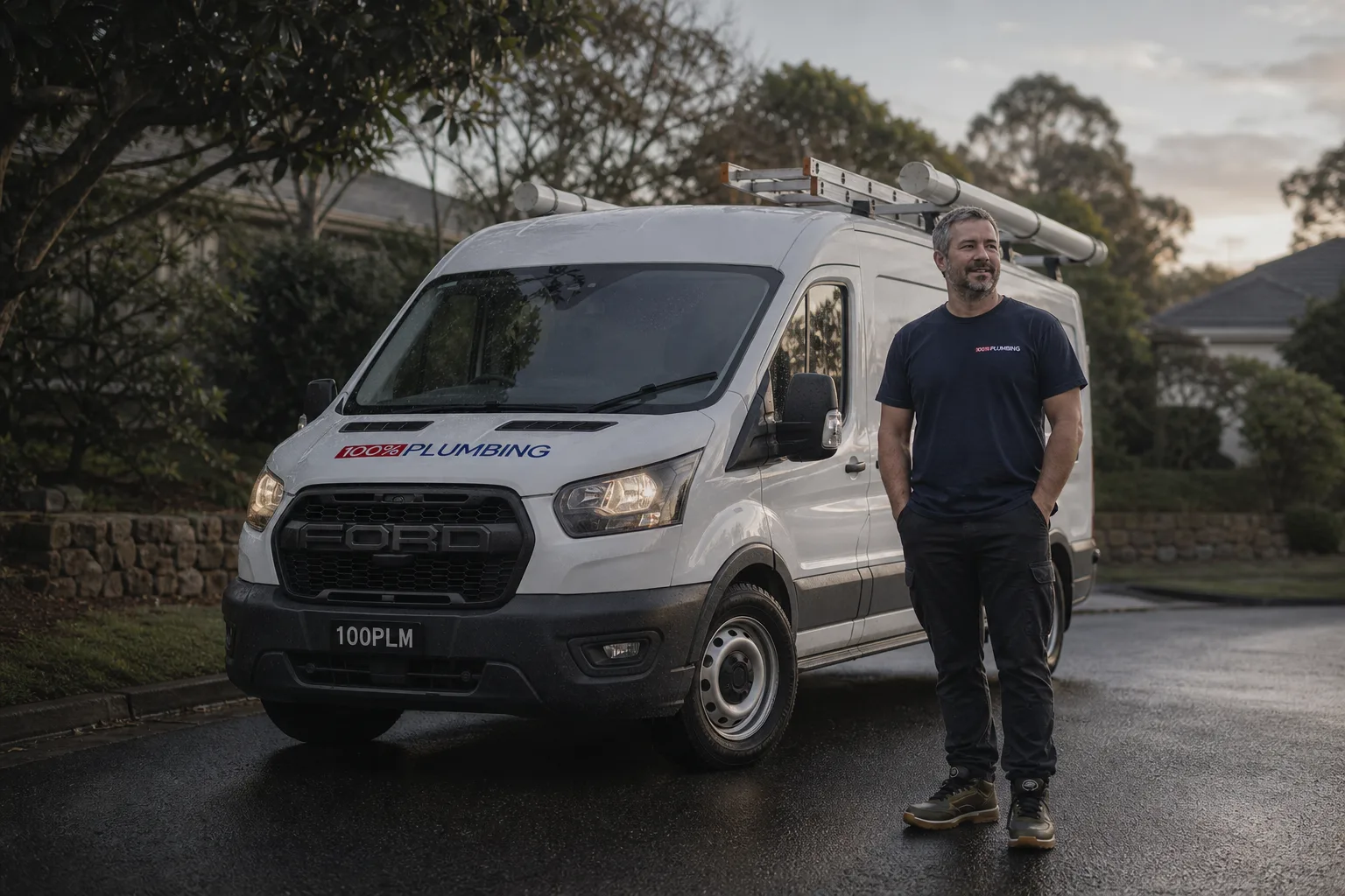 100% Plumbing service van and team